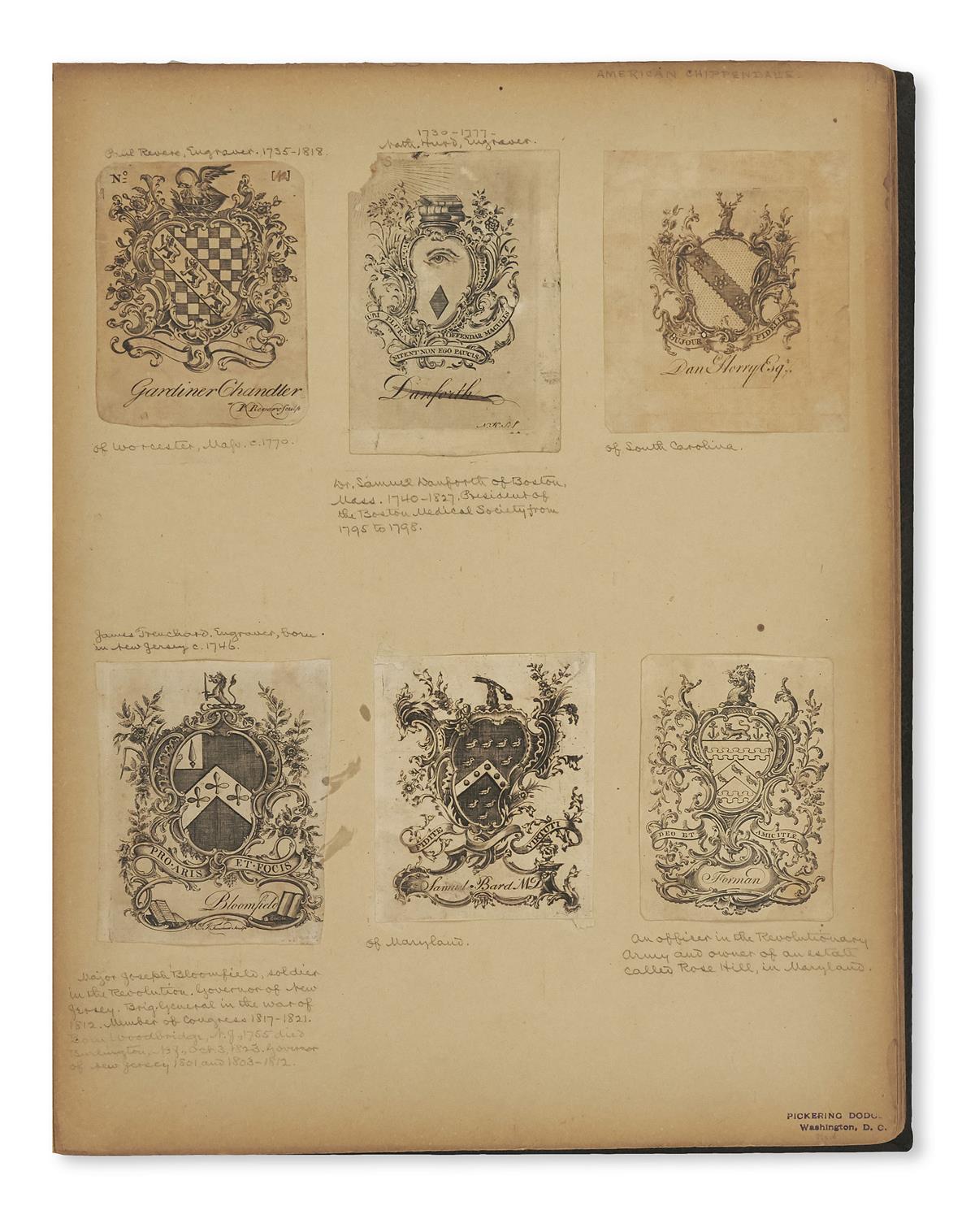 (BOOKPLATES.) Over 750 eighteenth-to-nineteenth-century engraved bookplates, ownership labels, bookseller’s tickets, etc.